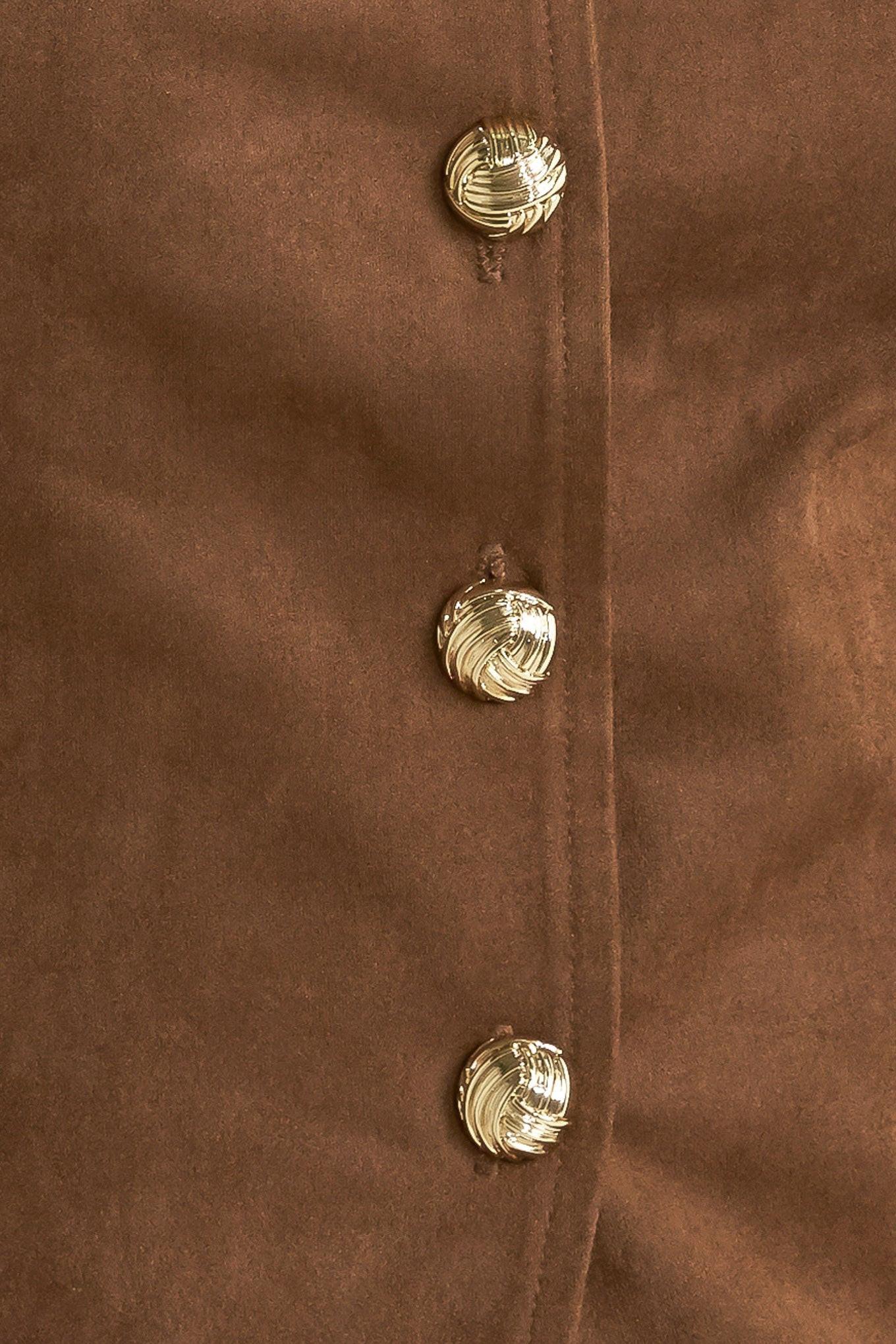 Brown Sugar Faux Suede Vest, fabric swatch — Soul Flow Apparel