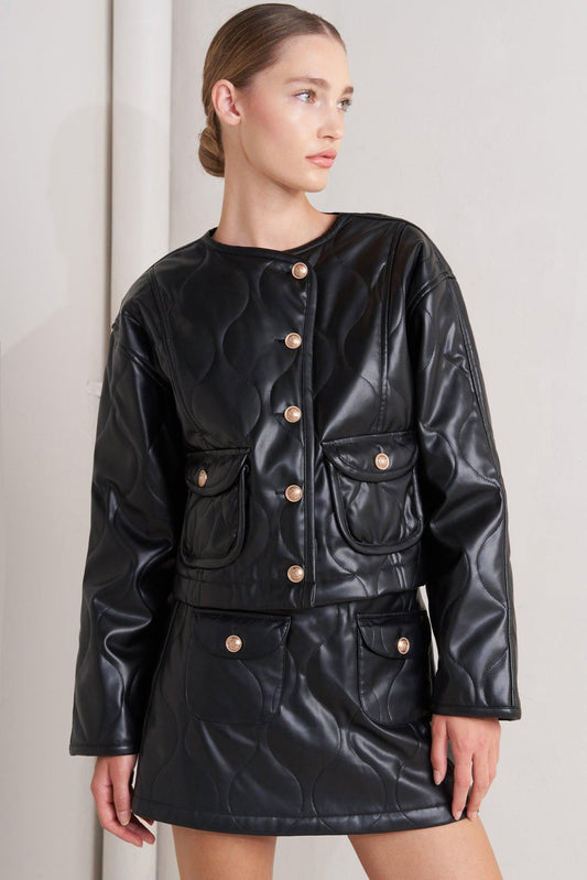 Moto Chic Faux Leather Jacket in black, view 6 — Soul Flow Apparel