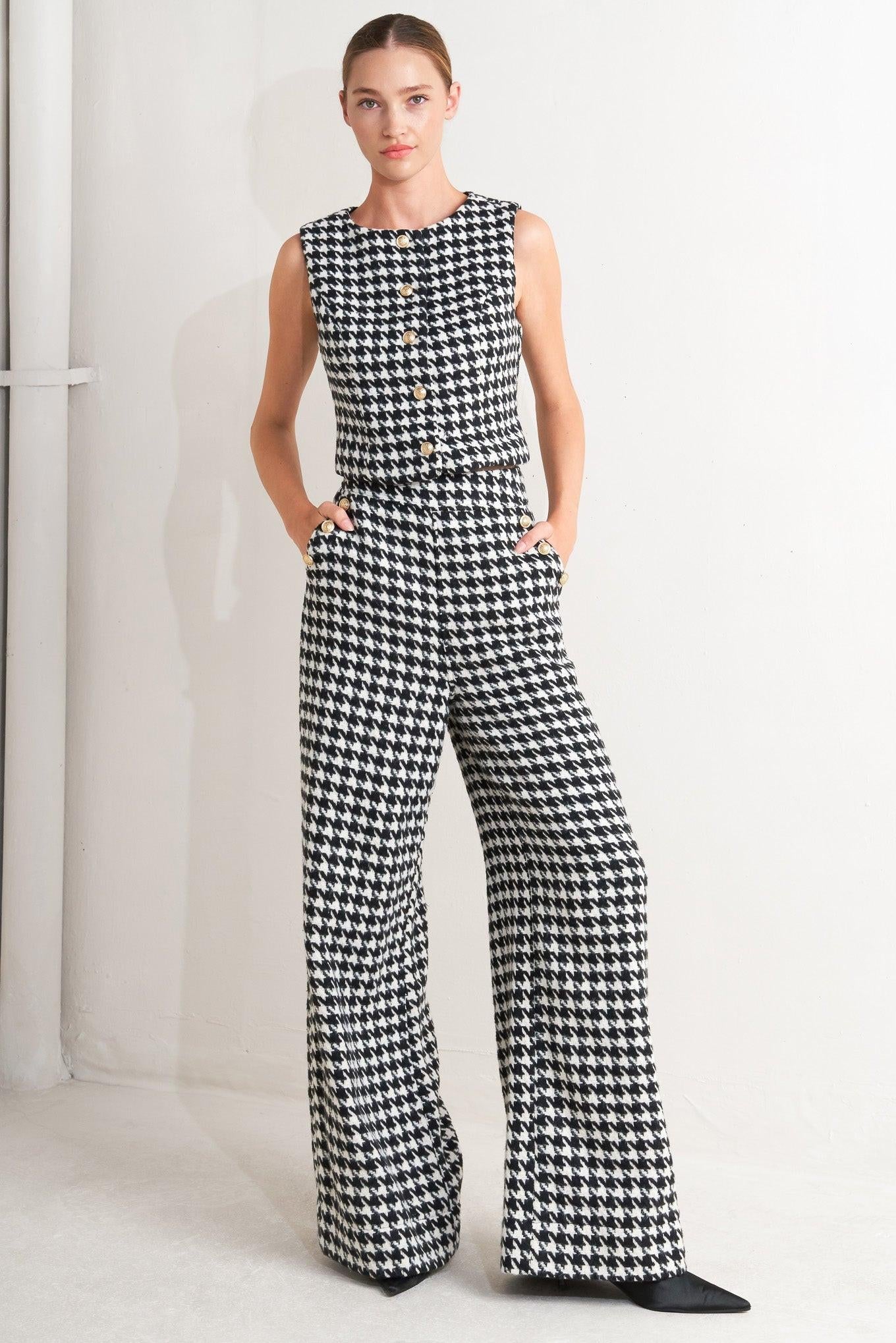 Metro Icon Woven Houndstooth Vest in black white, view 1 — Soul Flow Apparel