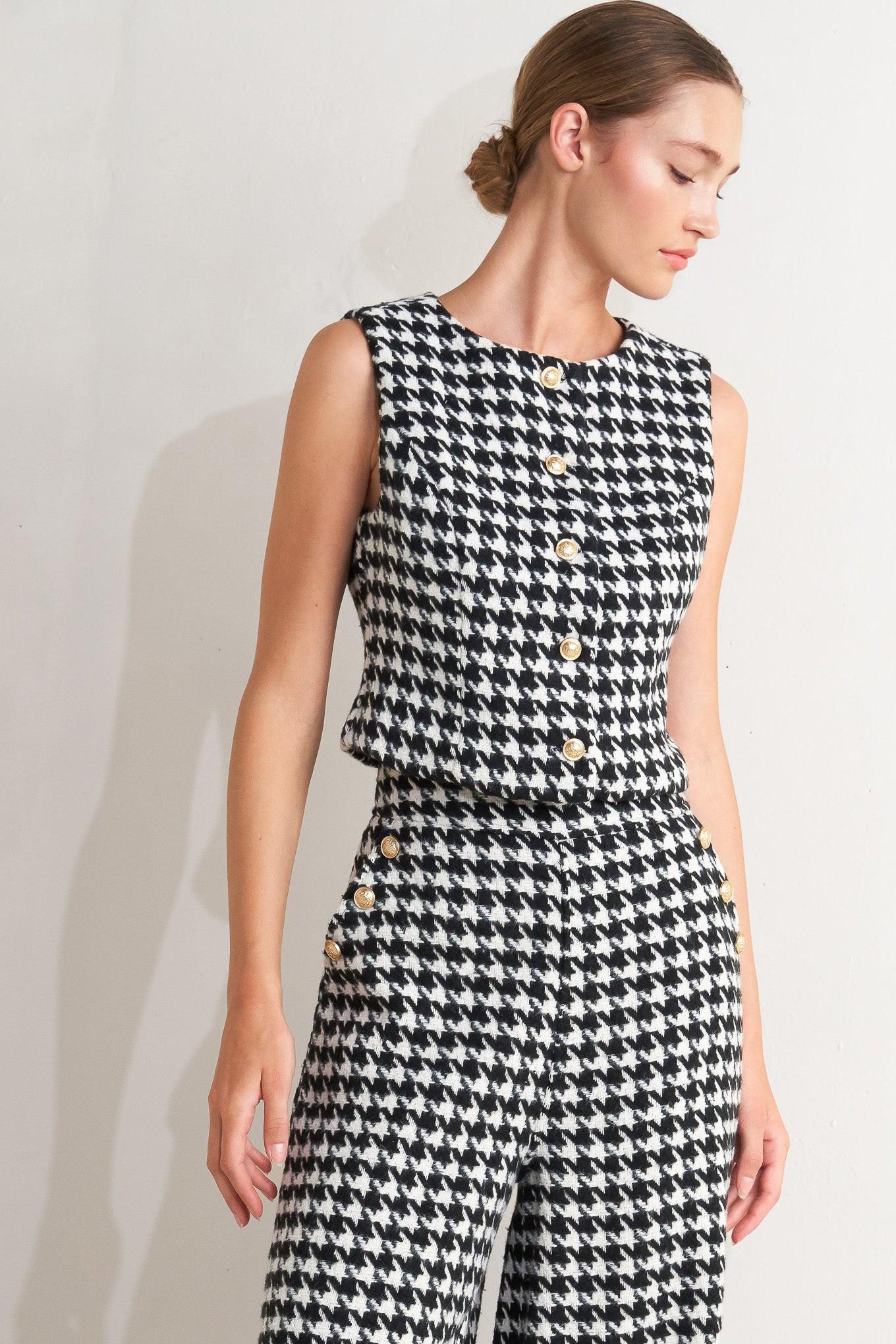 Metro Icon Woven Houndstooth Vest in black white, view 4 — Soul Flow Apparel