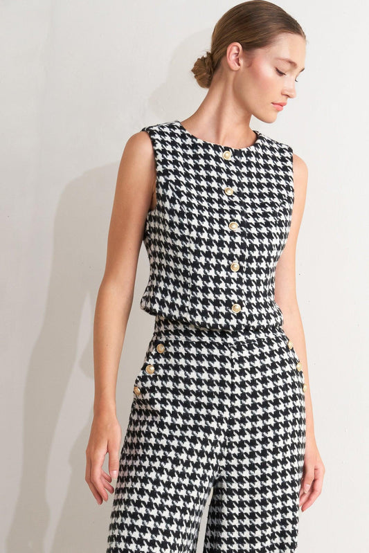 Metro Icon Woven Houndstooth Vest in black white, view 4 — Soul Flow Apparel