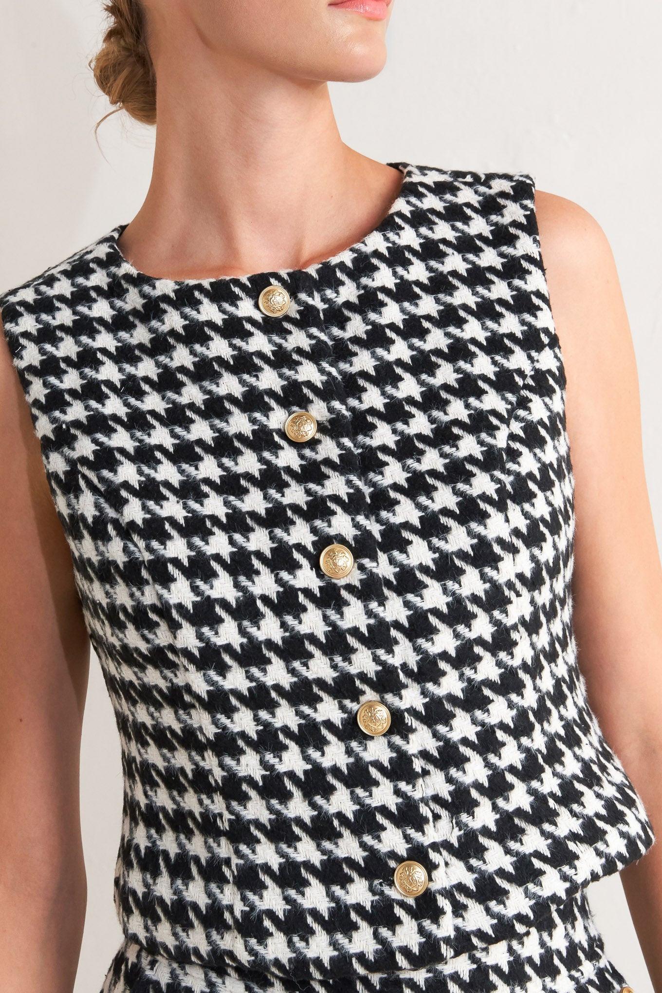 Metro Icon Woven Houndstooth Vest in black white, view 6 — Soul Flow Apparel