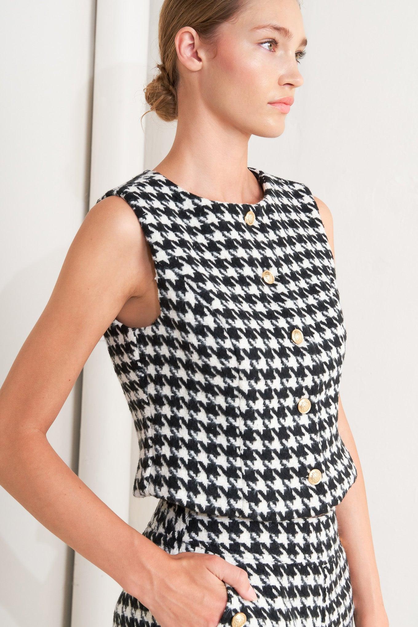 Metro Icon Woven Houndstooth Vest in black white, view 7 — Soul Flow Apparel