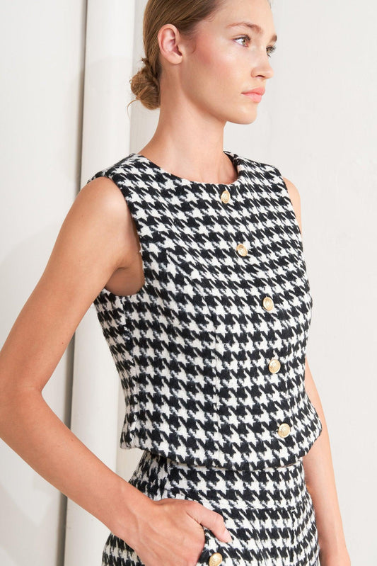 Metro Icon Woven Houndstooth Vest in black white, view 7 — Soul Flow Apparel