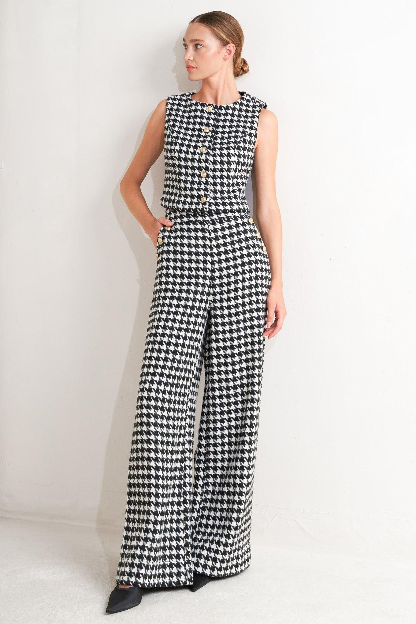 Metro Icon Woven Houndstooth Vest in black white, view 8 — Soul Flow Apparel