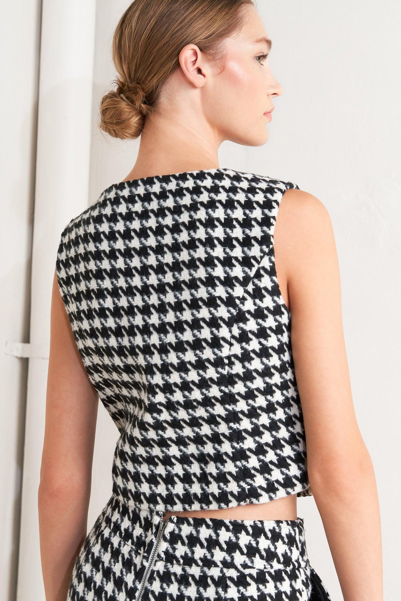 Metro Icon Woven Houndstooth Vest in black white, view 9 — Soul Flow Apparel