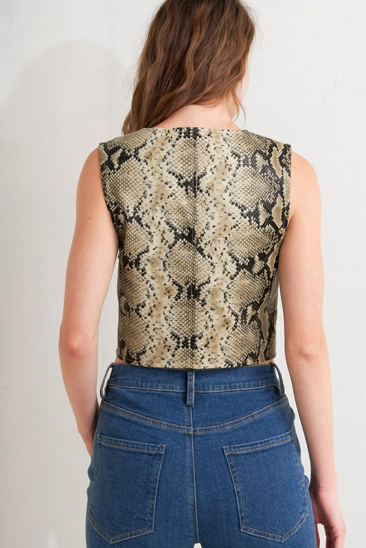 Glam Venom Faux Leather Vest in tan, view 9 — Soul Flow Apparel