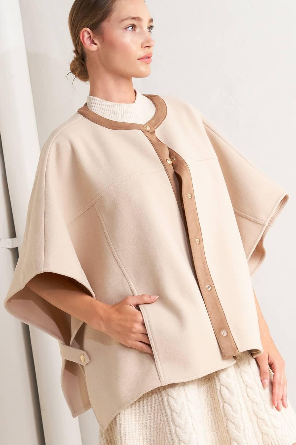 Timeless Elegance Woven Felt Capelet in taupe, view 3 — Soul Flow Apparel