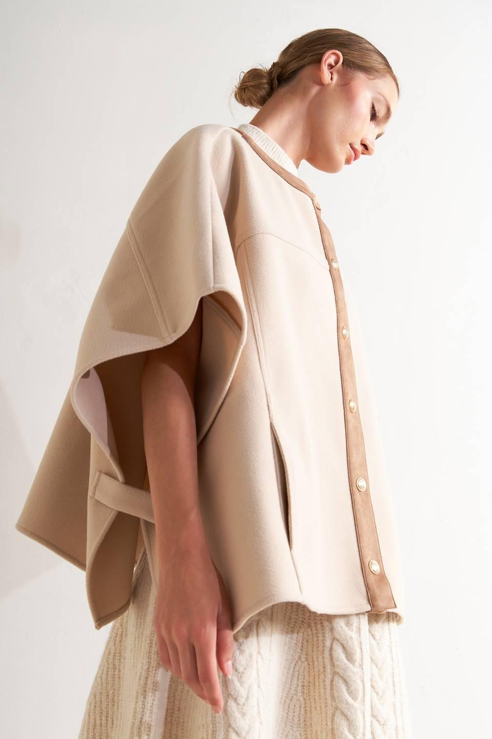 Timeless Elegance Woven Felt Capelet in taupe, view 4 — Soul Flow Apparel