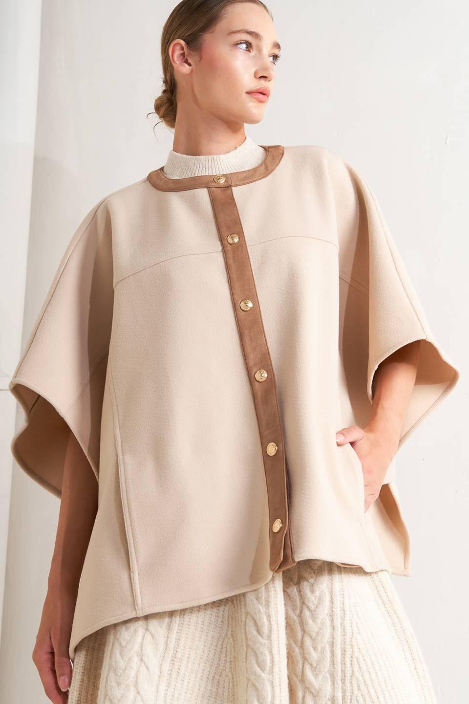 Timeless Elegance Woven Felt Capelet in taupe, view 5 — Soul Flow Apparel