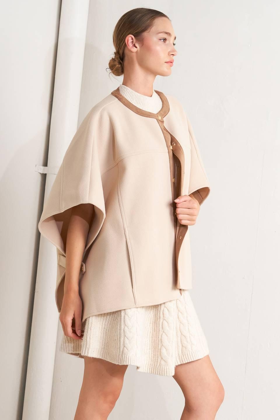 Timeless Elegance Woven Felt Capelet in taupe, view 6 — Soul Flow Apparel
