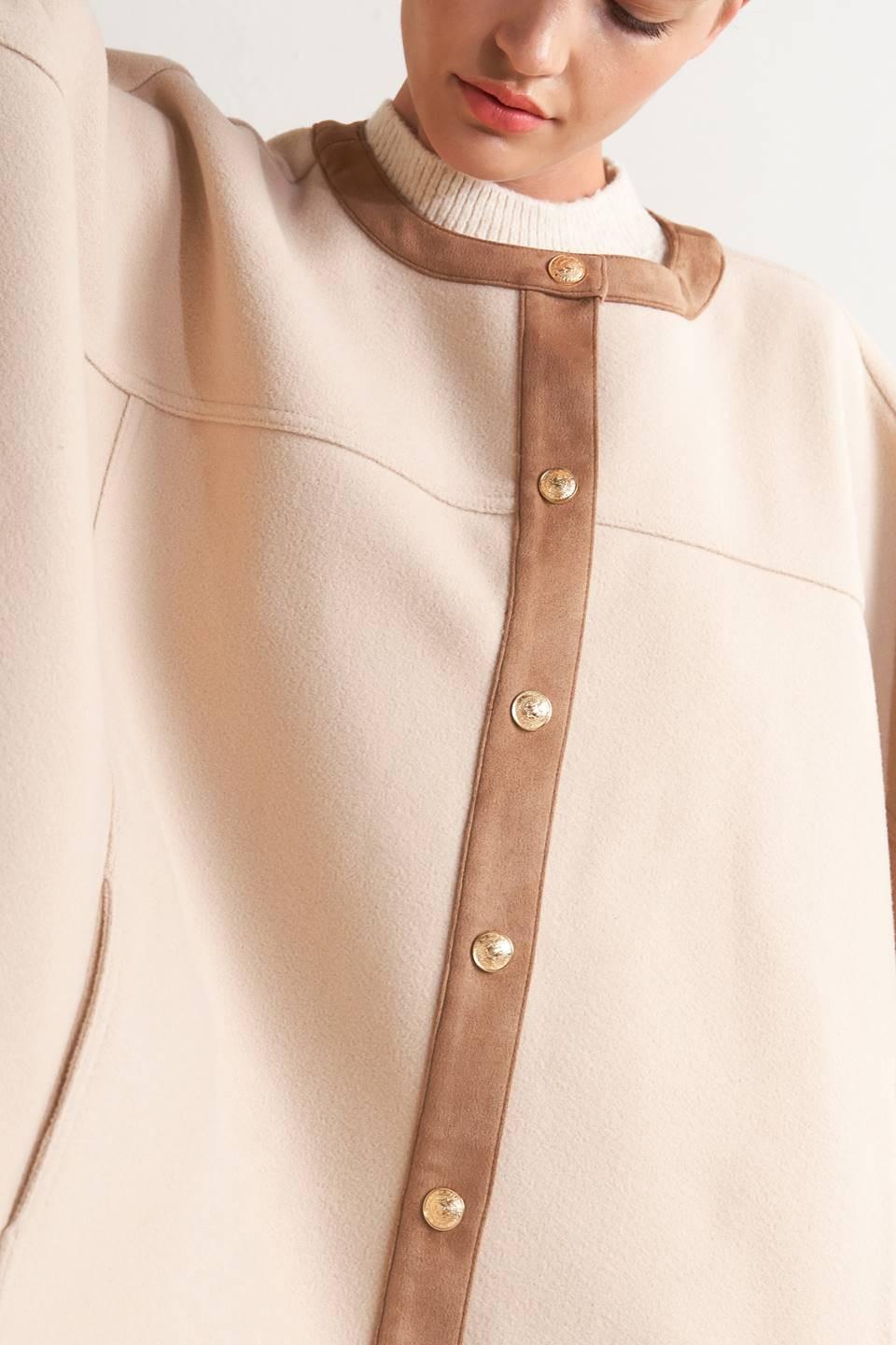 Timeless Elegance Woven Felt Capelet in taupe, view 8 — Soul Flow Apparel