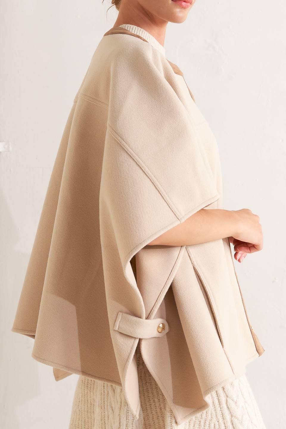 Timeless Elegance Woven Felt Capelet in taupe, view 9 — Soul Flow Apparel