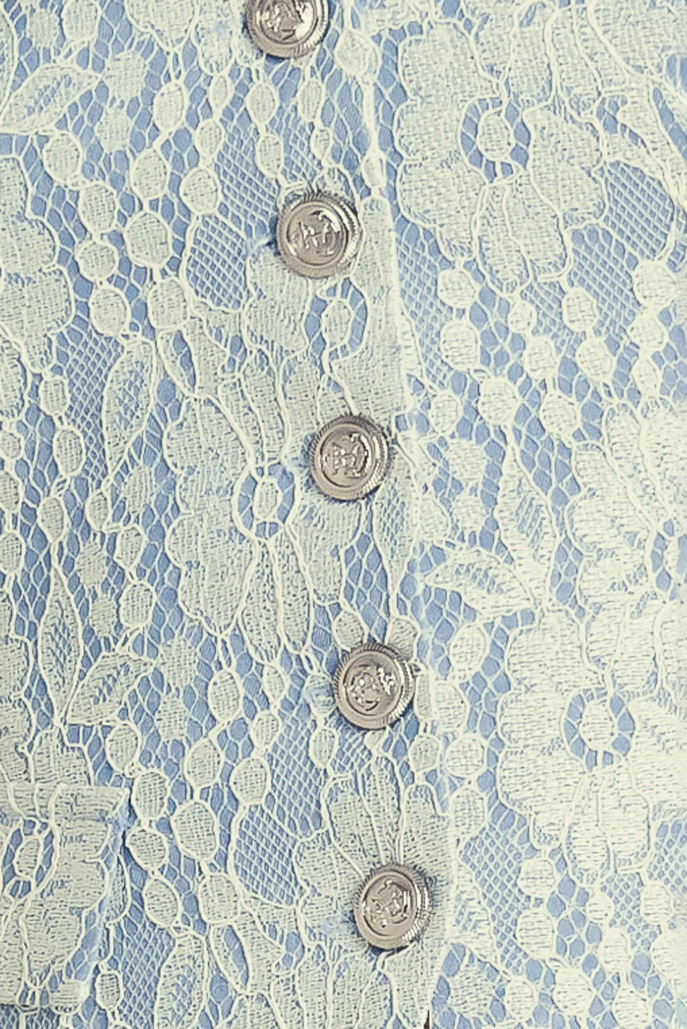 Easy Elegance Woven Lace Vest in cream light blue, fabric swatch — Soul Flow Apparel