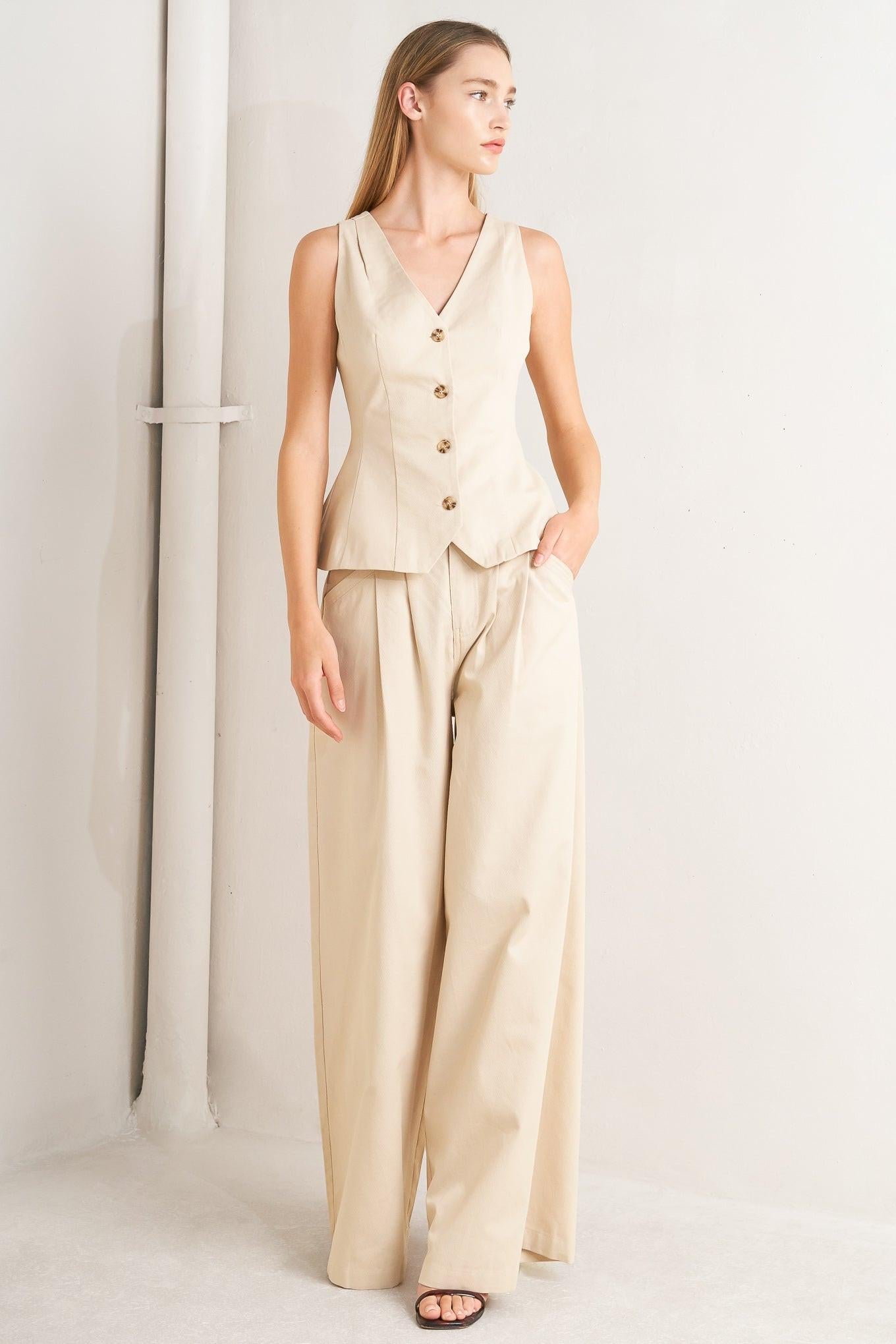 Heritage Reboot Woven Vest in light beige, view 2 — Soul Flow Apparel