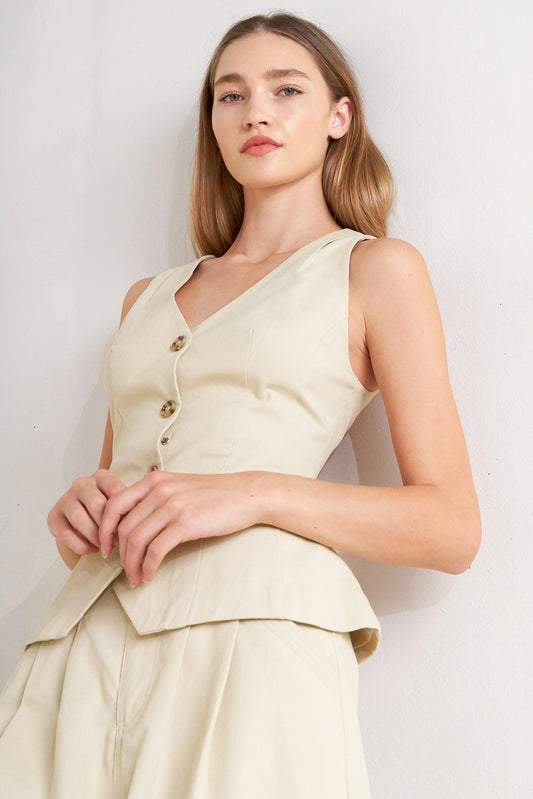 Heritage Reboot Woven Vest in light beige, view 4 — Soul Flow Apparel