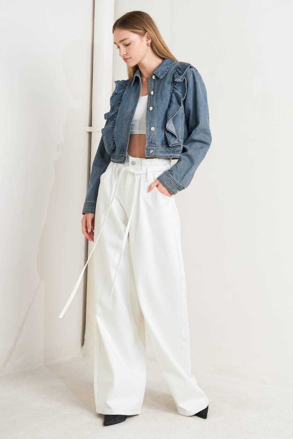 French Femme Denim Crop Jacket in indigo, view 2 — Soul Flow Apparel
