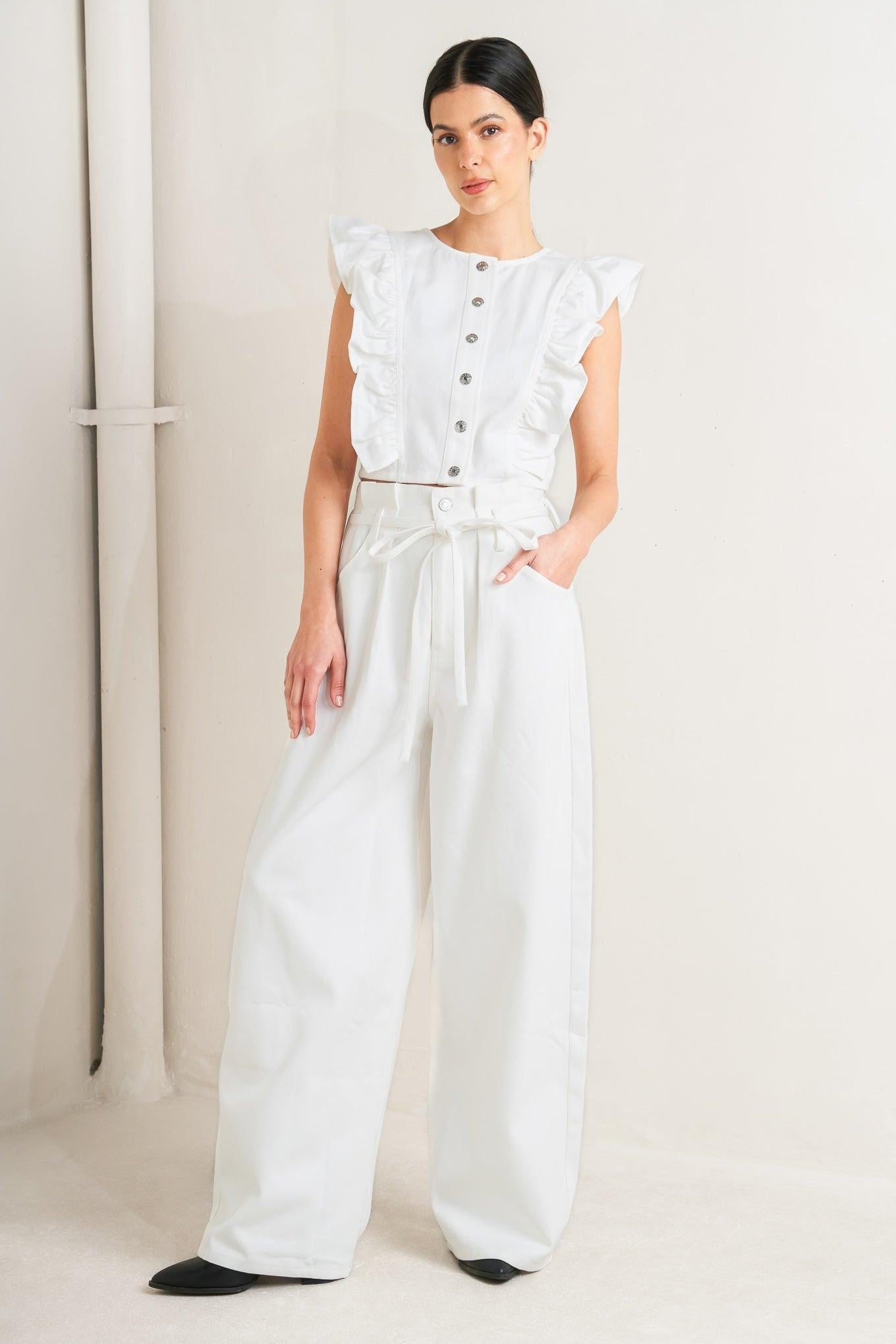 Sugar Air Twill Top in white, view 2 — Soul Flow Apparel