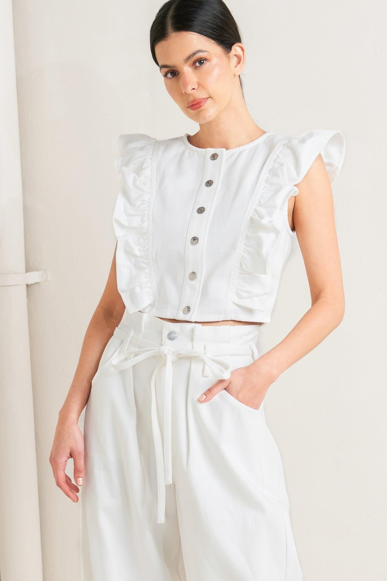 Sugar Air Twill Top in white, view 3 — Soul Flow Apparel