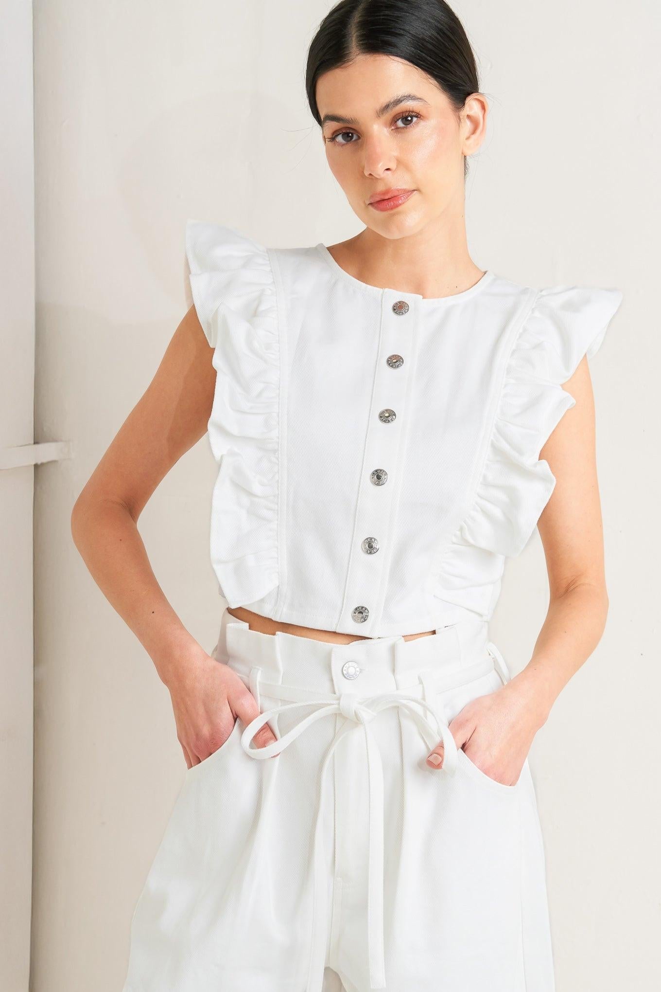 Sugar Air Twill Top in white, view 7 — Soul Flow Apparel