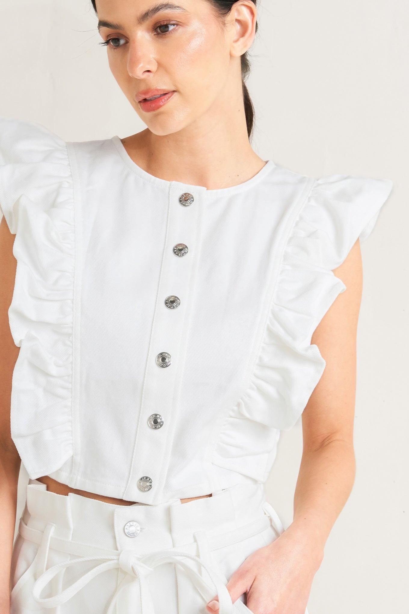 Sugar Air Twill Top in white, view 8 — Soul Flow Apparel
