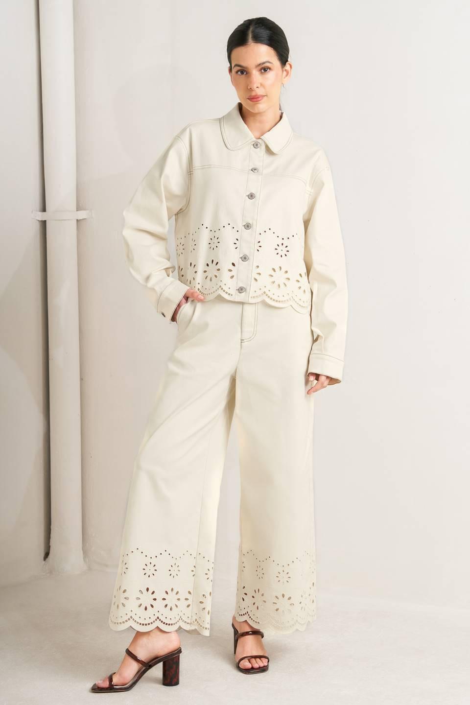 Sunday Leaf Twill Jacket in ecru, view 1 — Soul Flow Apparel