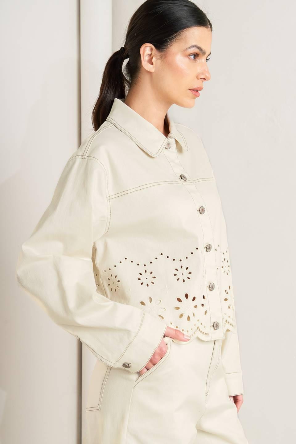 Sunday Leaf Twill Jacket in ecru, view 5 — Soul Flow Apparel