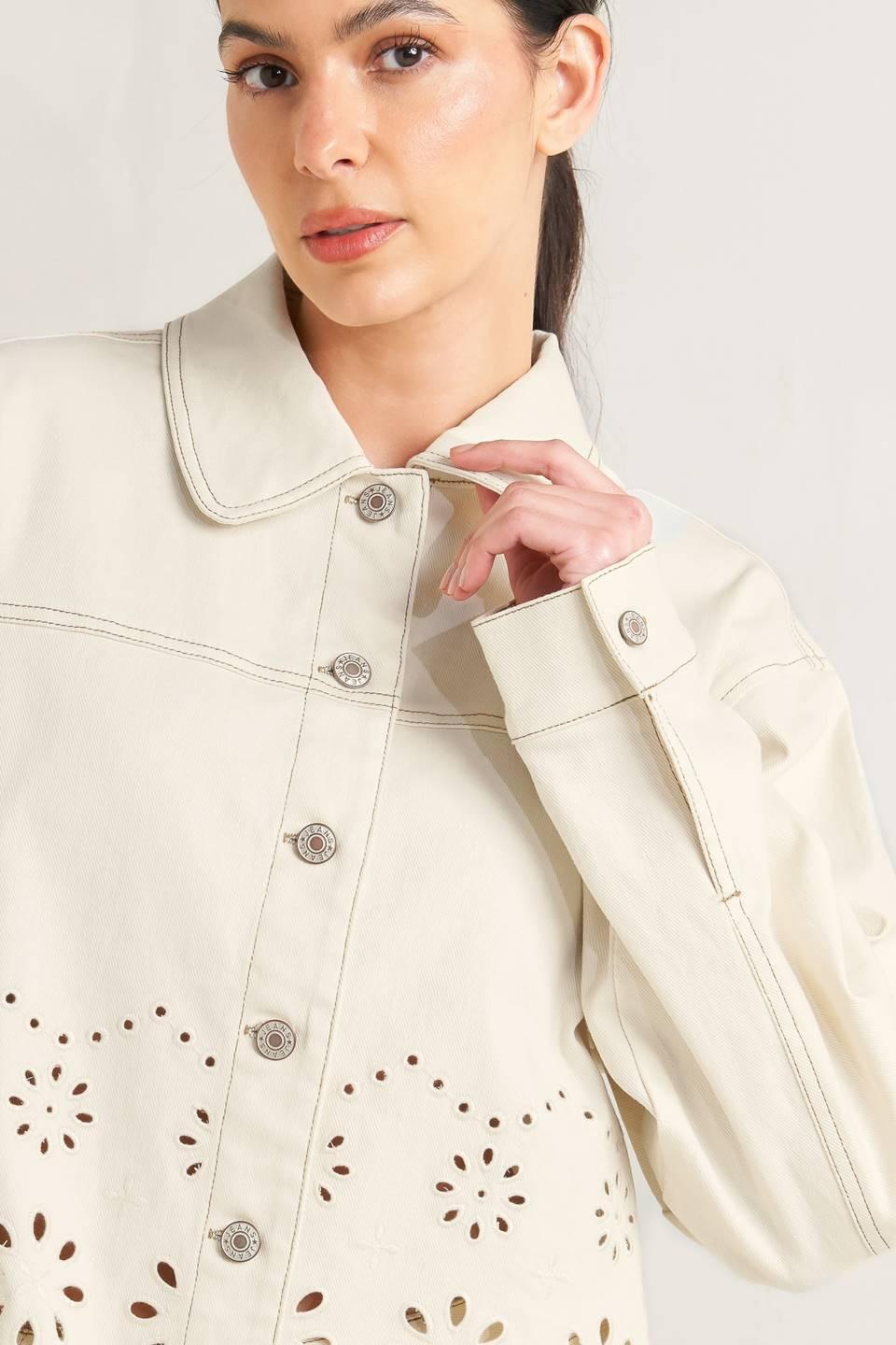 Sunday Leaf Twill Jacket in ecru, view 6 — Soul Flow Apparel