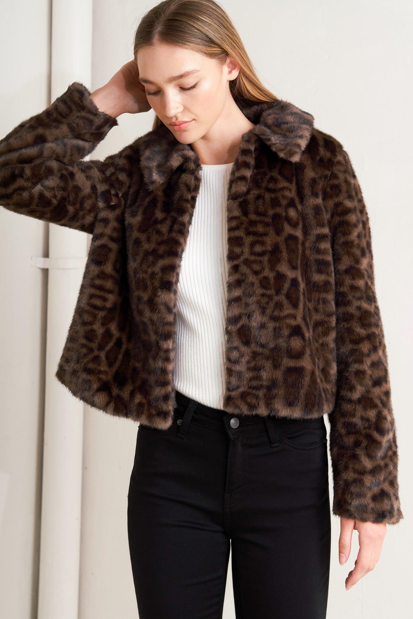 Wild Fame Faux Leather Jacket in brown, view 2 — Soul Flow Apparel