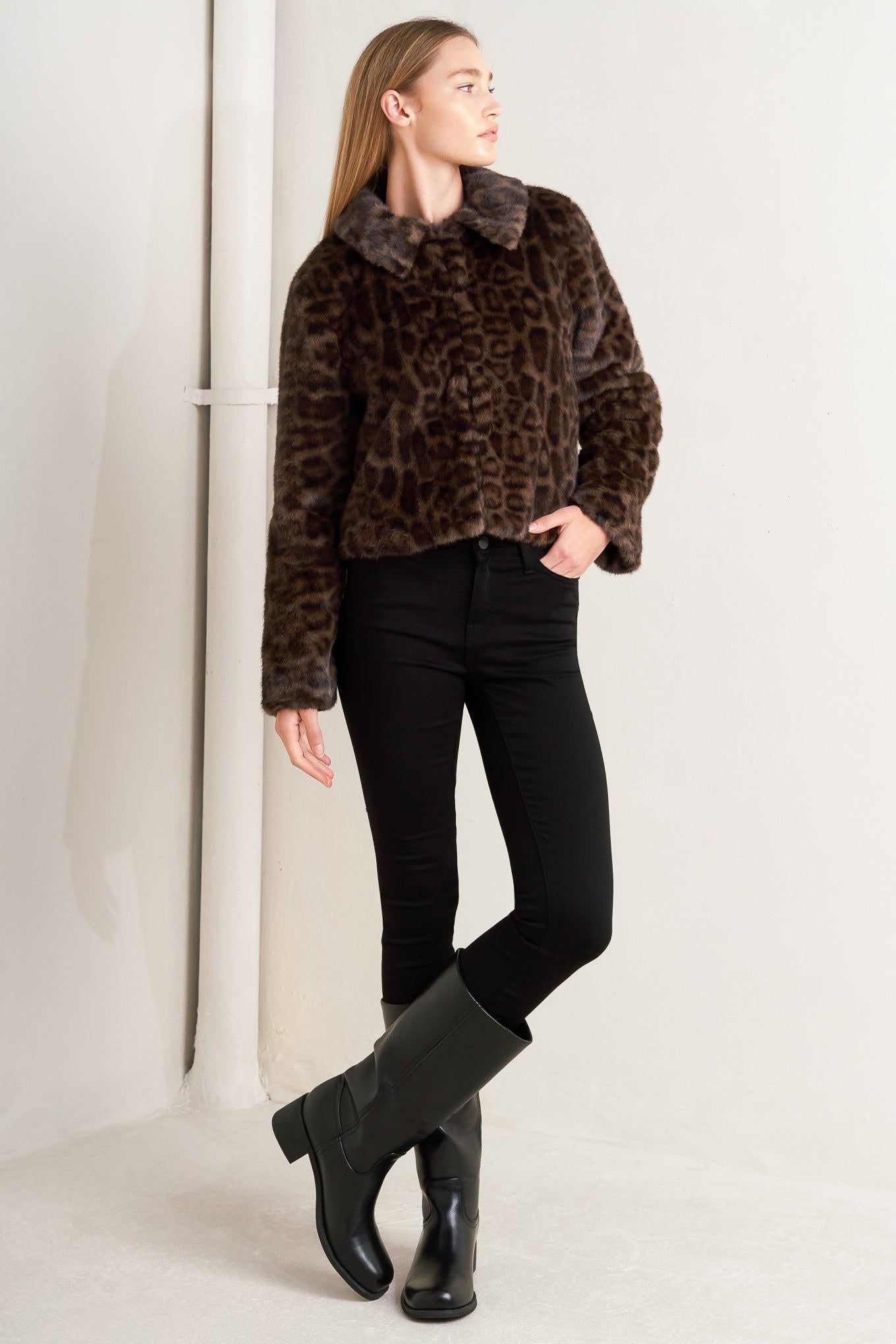 Wild Fame Faux Leather Jacket in brown, view 3 — Soul Flow Apparel