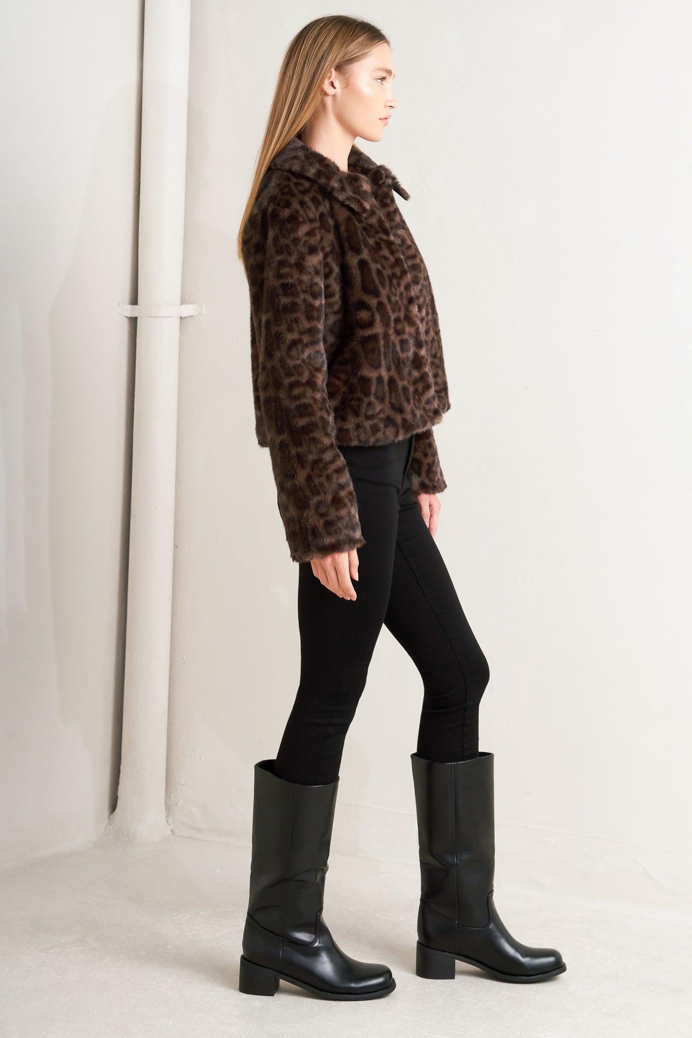 Wild Fame Faux Leather Jacket in brown, view 4 — Soul Flow Apparel