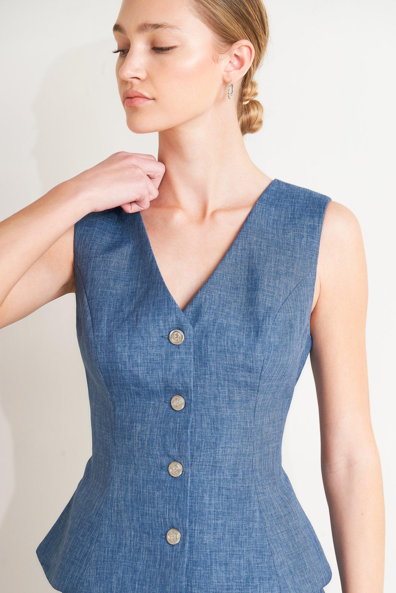 Power Move Woven Vest in denim blue, view 2 — Soul Flow Apparel