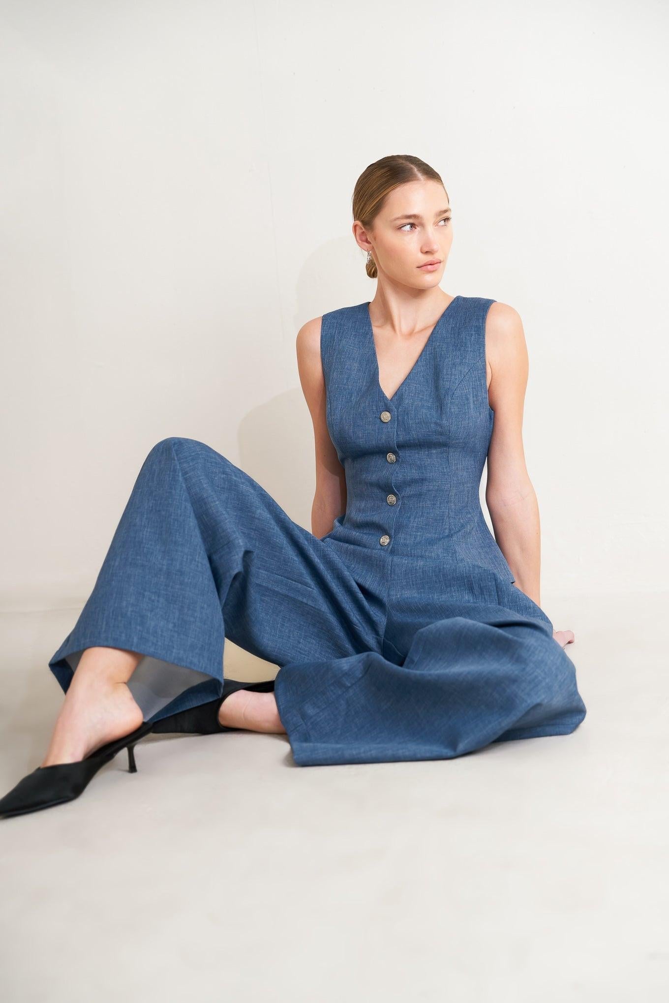 Power Move Woven Vest in denim blue, view 5 — Soul Flow Apparel