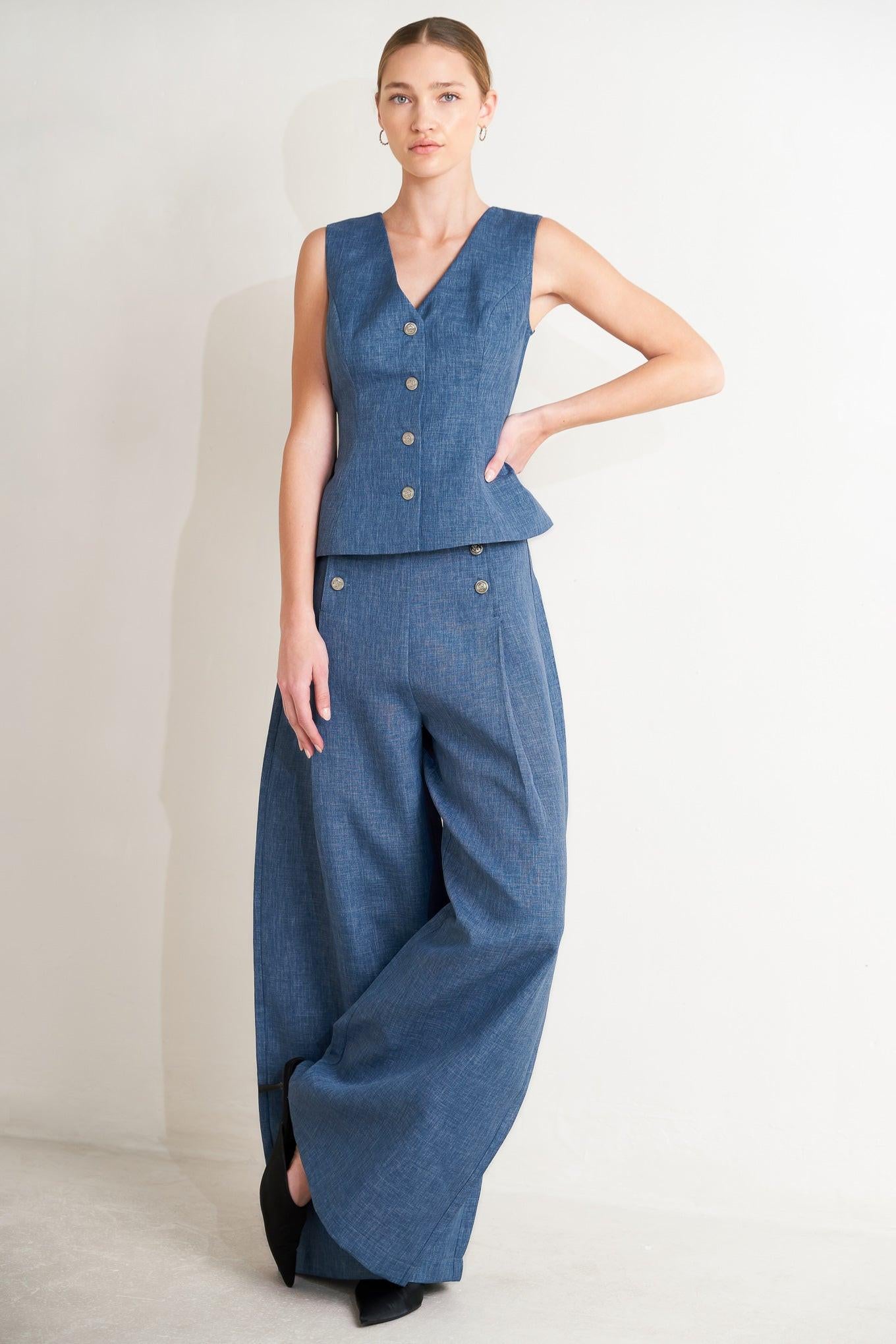 Power Move Woven Vest in denim blue, view 6 — Soul Flow Apparel