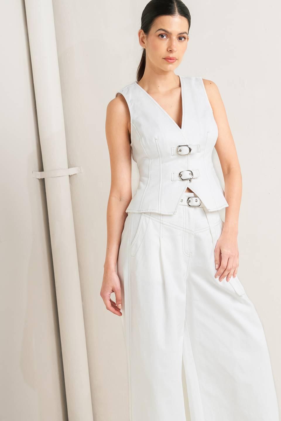 Canvas Drift Twill Vest in white, view 2 — Soul Flow Apparel