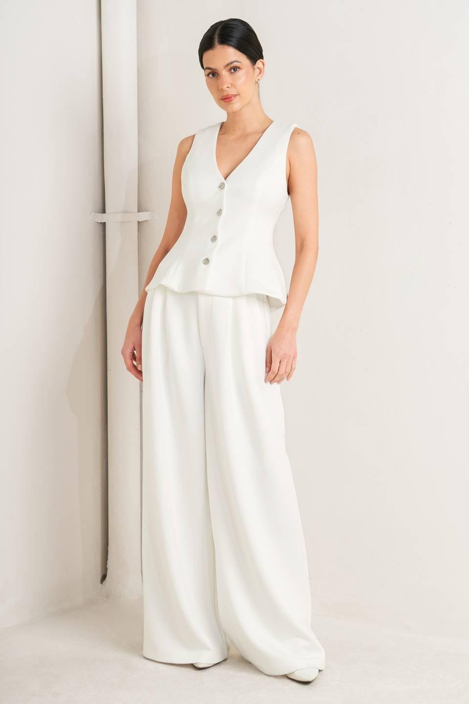Pure Elegance Woven Vest in white, view 3 — Soul Flow Apparel