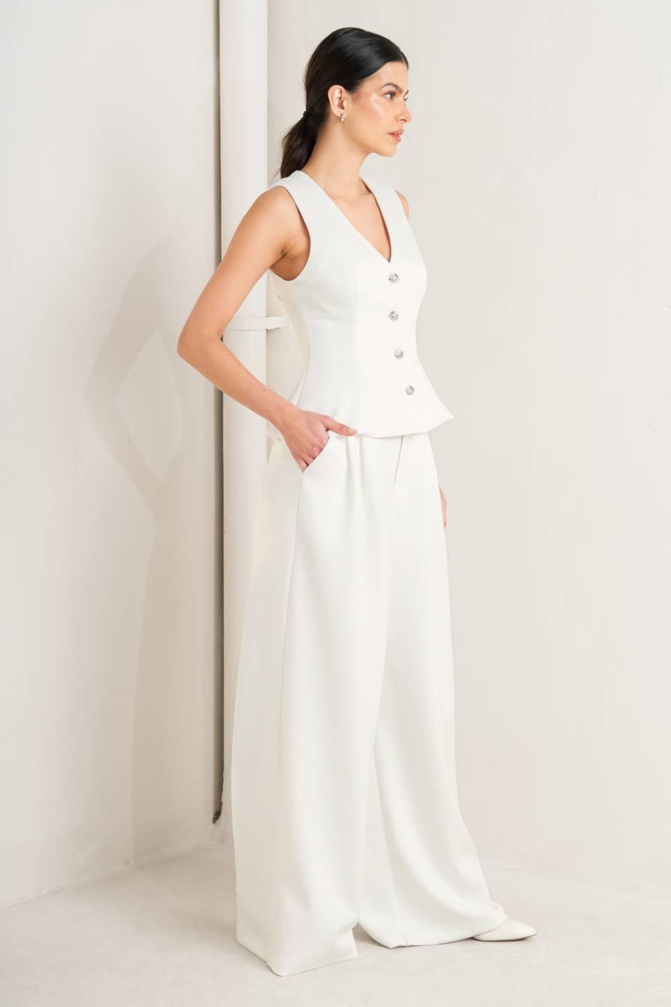 Pure Elegance Woven Vest in white, view 4 — Soul Flow Apparel