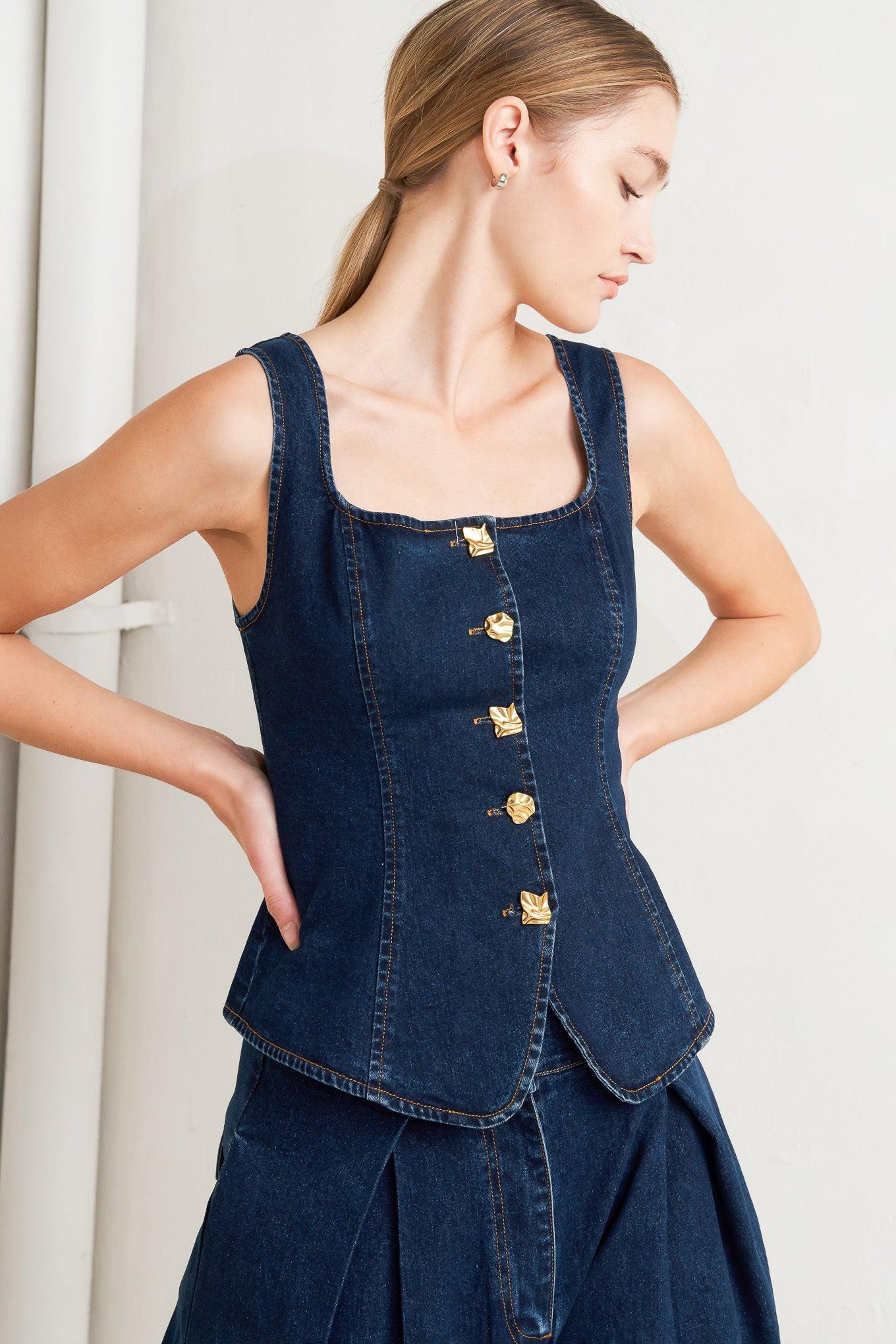 Quiet Luxe Denim Top, view 1 — Soul Flow Apparel