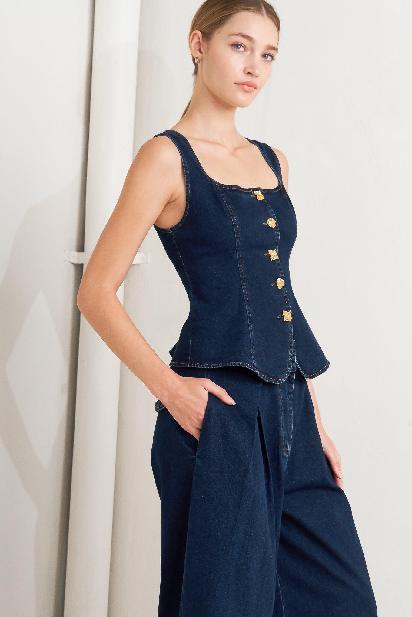 Quiet Luxe Denim Top, view 4 — Soul Flow Apparel