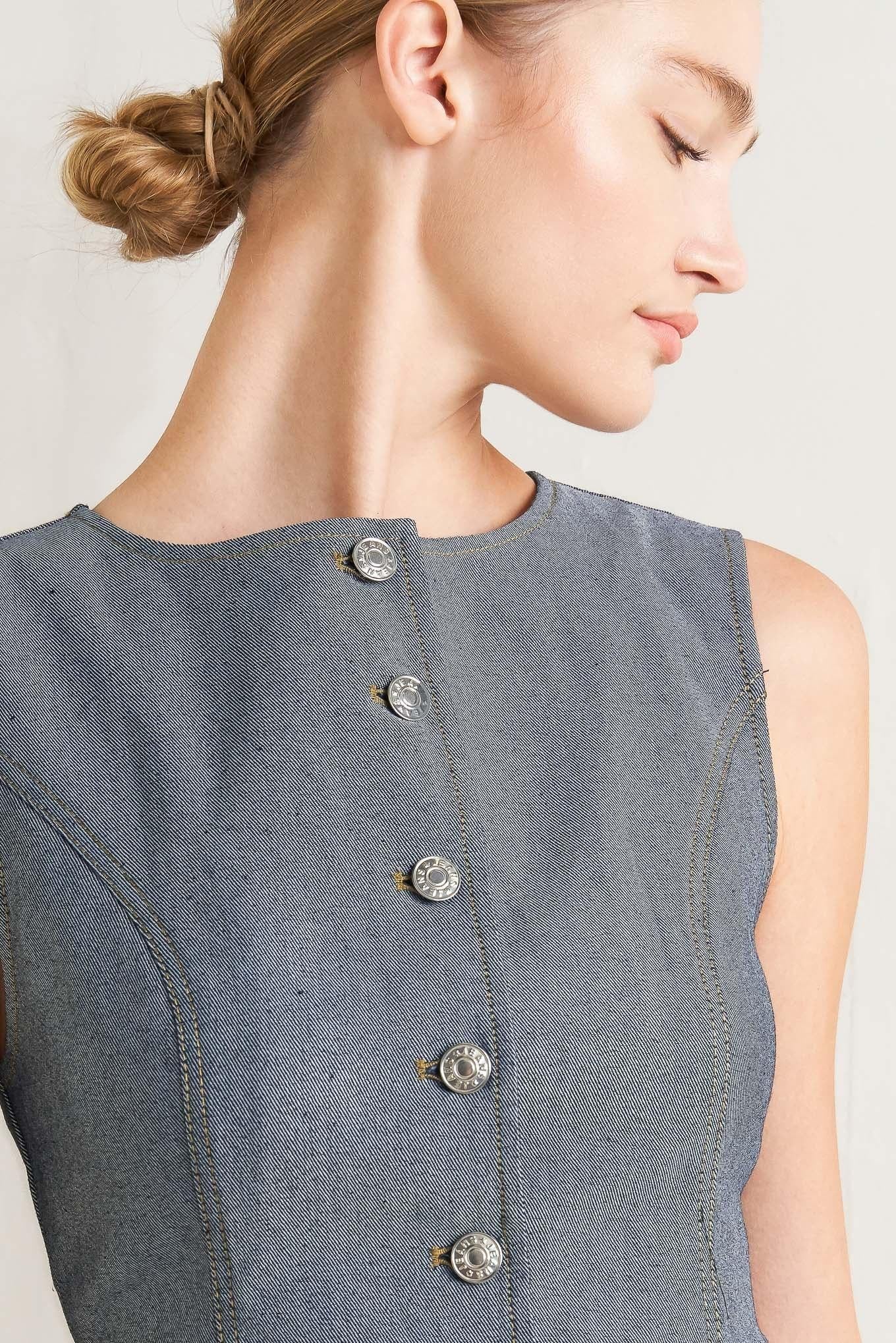 Confidently Cool Tailored Woven Vest in light indigo, view 4 — Soul Flow Apparel