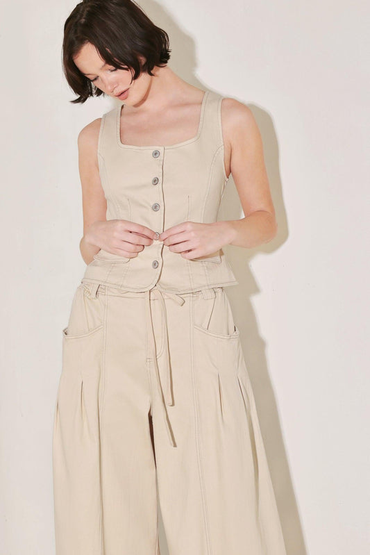 Daylight Groove Woven Vest in light beige, view 1 — Soul Flow Apparel