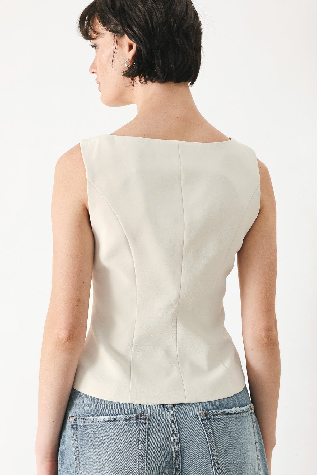 Modern Minimal Woven Vest in neutral, view 6 — Soul Flow Apparel