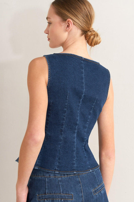 Retro Street Denim Vest in indigo, view 4 — Soul Flow Apparel
