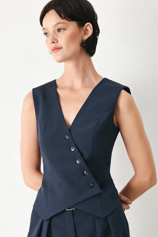 Power Play Woven Vest in navy, view 1 — Soul Flow Apparel