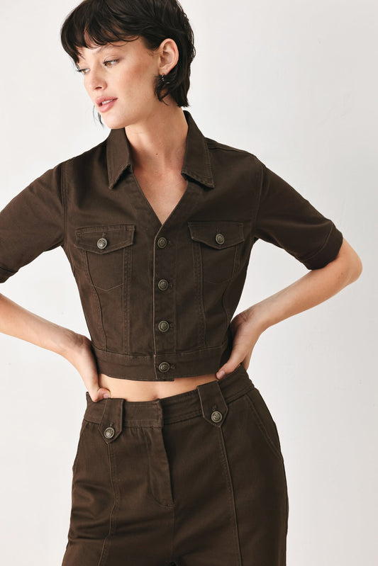 Cowgirl After Dark Woven Jacket in brown, view 1 — Soul Flow Apparel
