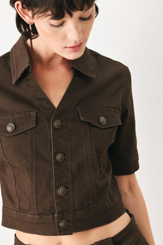 Cowgirl After Dark Woven Jacket in brown, view 2 — Soul Flow Apparel