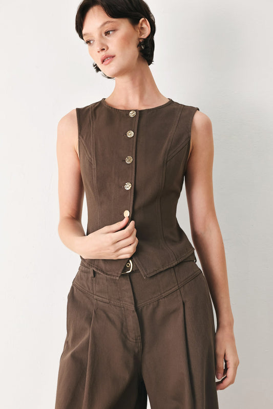 Brown Sugar Statement Woven Vest, view 1 — Soul Flow Apparel