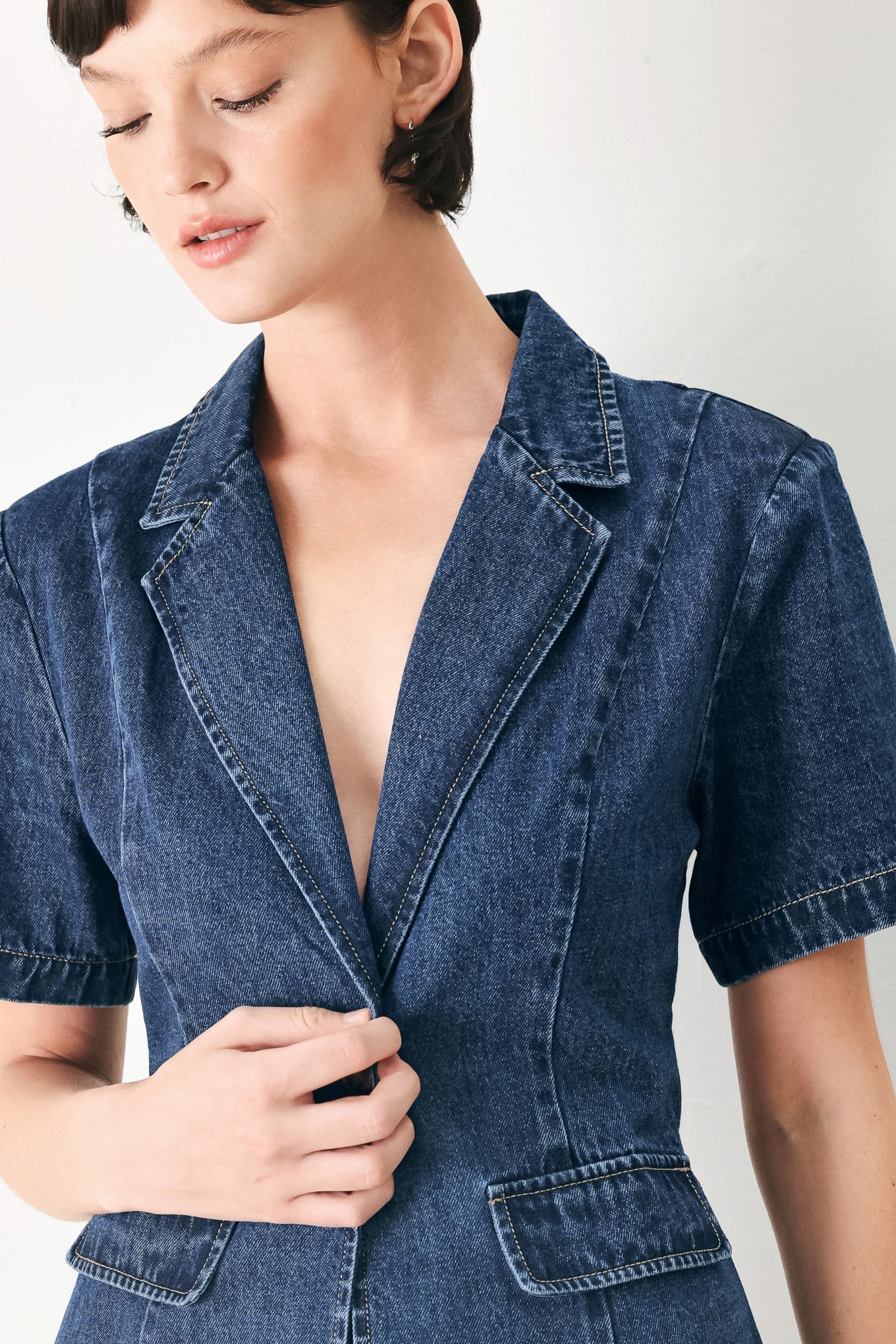 The Power Move Denim Jacket in denim blue, view 2 — Soul Flow Apparel