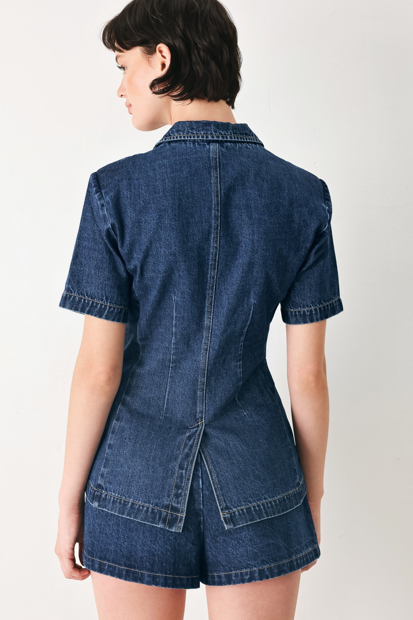 The Power Move Denim Jacket in denim blue, view 3 — Soul Flow Apparel