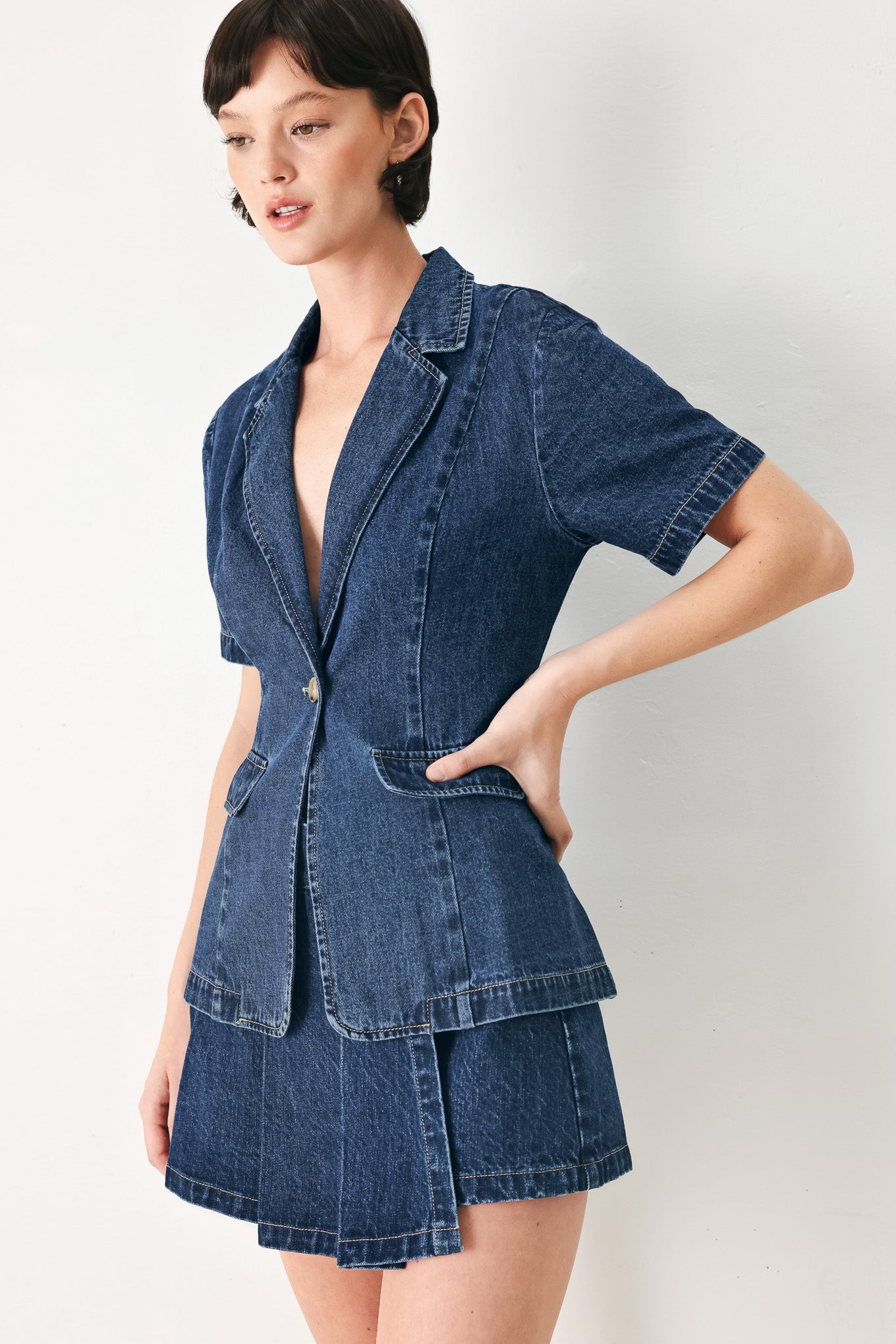 The Power Move Denim Jacket in denim blue, view 5 — Soul Flow Apparel